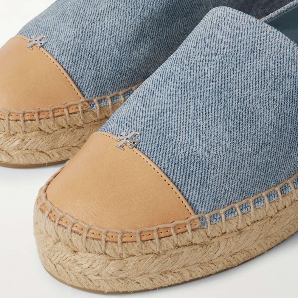 TORY BURCH Lace-up embellished leather-trimmed platform espadrilles Size 6.5 - Picture 3 of 10